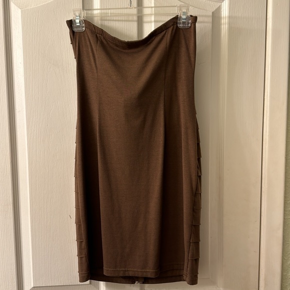 Chocolate brown tiered strapless front zip cocktail dress size large - Picture 9 of 9